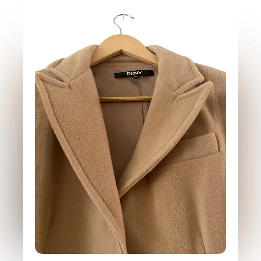 DKNY Classic WOMEN'S SINGLE BREASTED WOOL BLEND COAT IN CAMEL SIZE 10